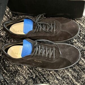 Paul Smith Black Suede Sneakers with Blue Tongue